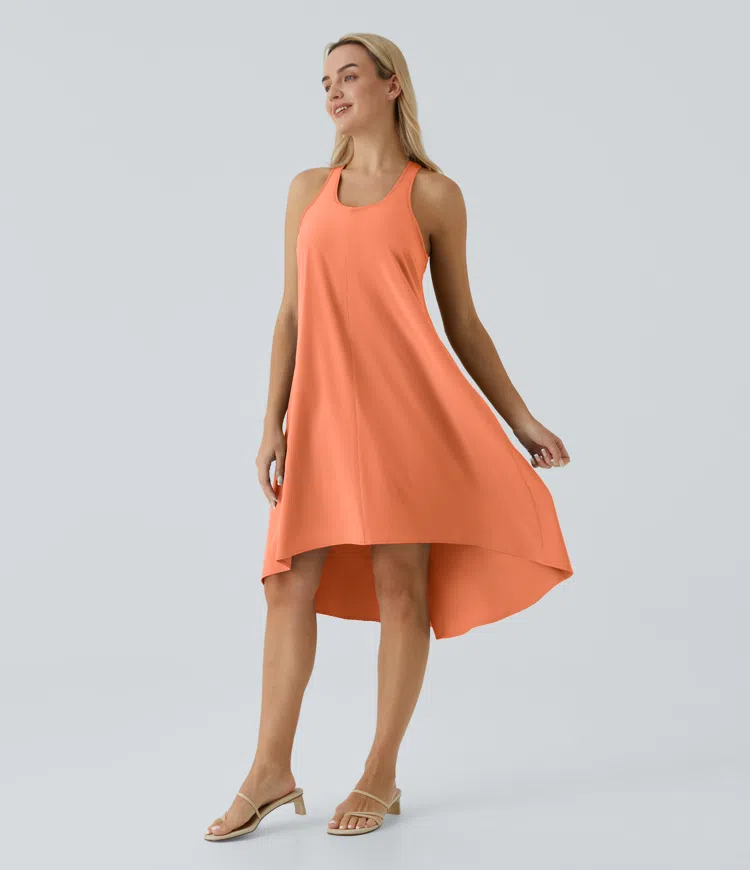 Breezeful™ Backless Racerback Side Pocket High Low Flowy Midi Quick Dry Casual Dress