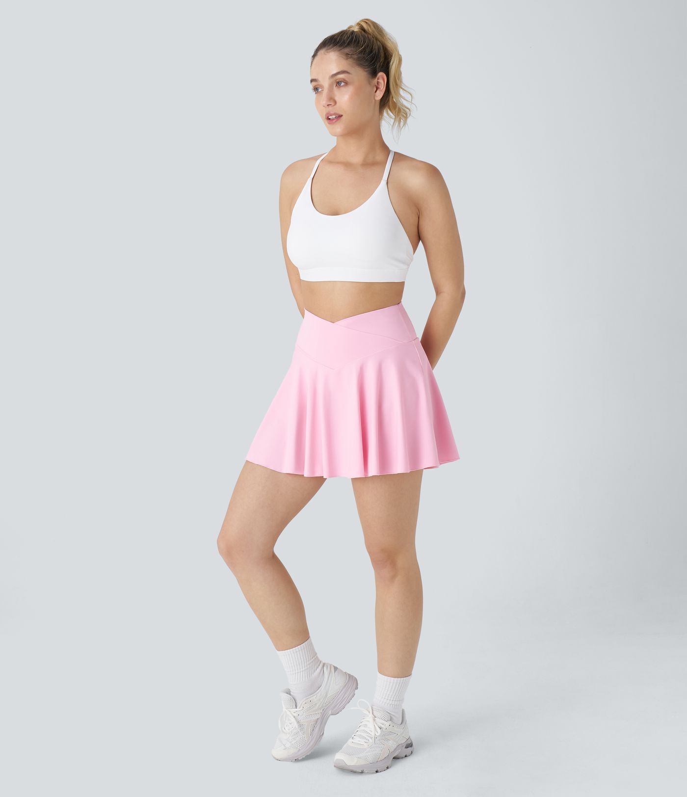 Softlyzero™ Airy Comfy High Waisted Crossover 2-in-1 Side Pocket Flare  Tennis Skirt-Longer Length-UPF50+