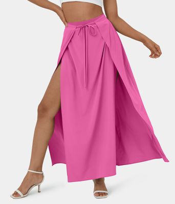 Breezeful™ High Waisted Tie Front Flowy 2-in-1 Maxi Quick Dry Casual Skirt