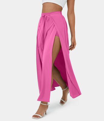 Breezeful™ High Waisted Tie Front Flowy 2-in-1 Maxi Quick Dry Casual Skirt