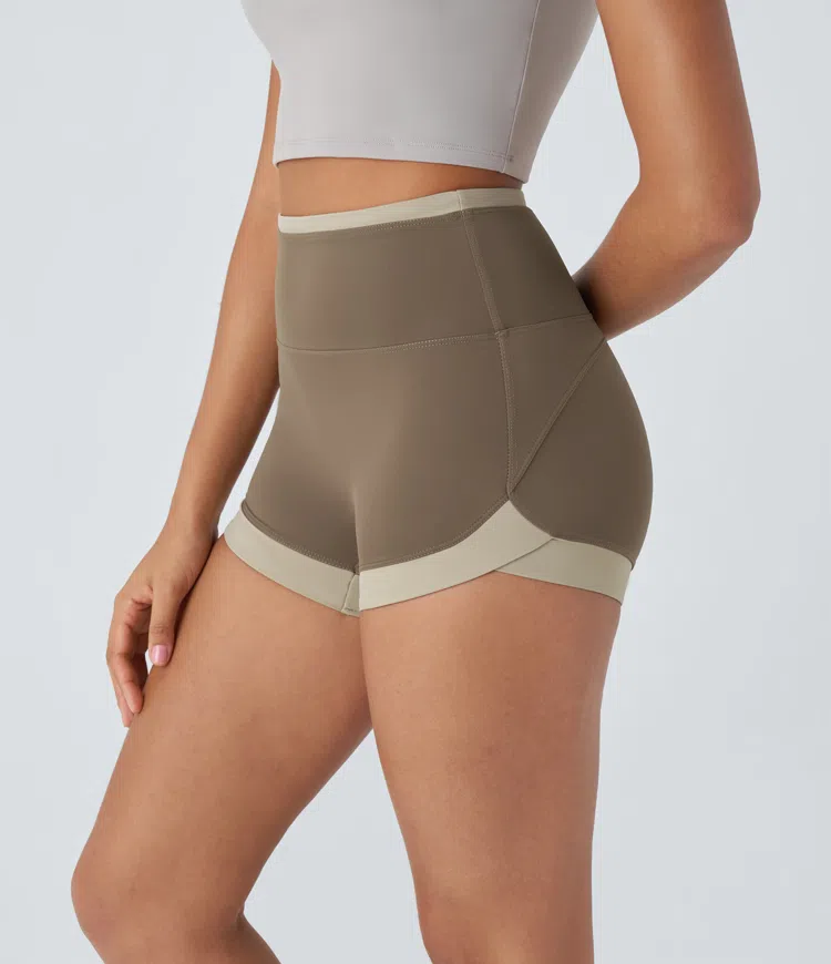 High-waist color blocking yoga biker shorts