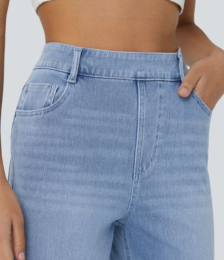 Jeans Halara Flex™ Denim frescos al tacto rectos elásticos de tiro alto descoloridos con múltiples bolsillos
