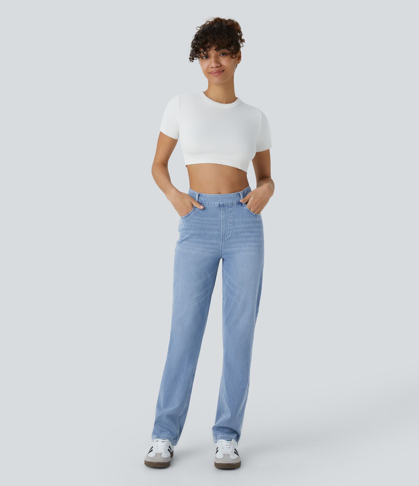 Halara Flex™ High Waist Multi-Pocket Straight Leg Cool Touch Washed Stretch Knit Casual Jeans