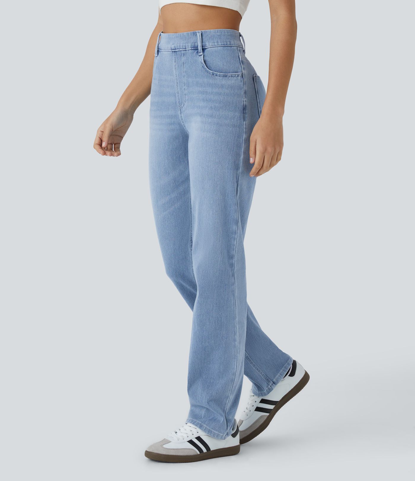 Halara Flex™ High Waist Multi-Pocket Straight Leg Cool Touch Washed Stretch Knit Casual Jeans