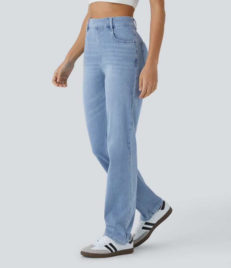 Halara Flex™ High Waist Multi-Pocket Straight Leg Cool Touch Washed Stretch Knit Casual Jeans