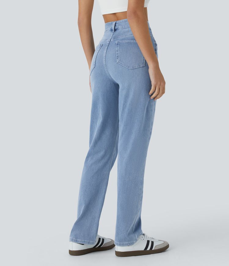 Halara Flex™ High Waist Multi-Pocket Straight Leg Cool Touch Washed Stretch Knit Casual Jeans