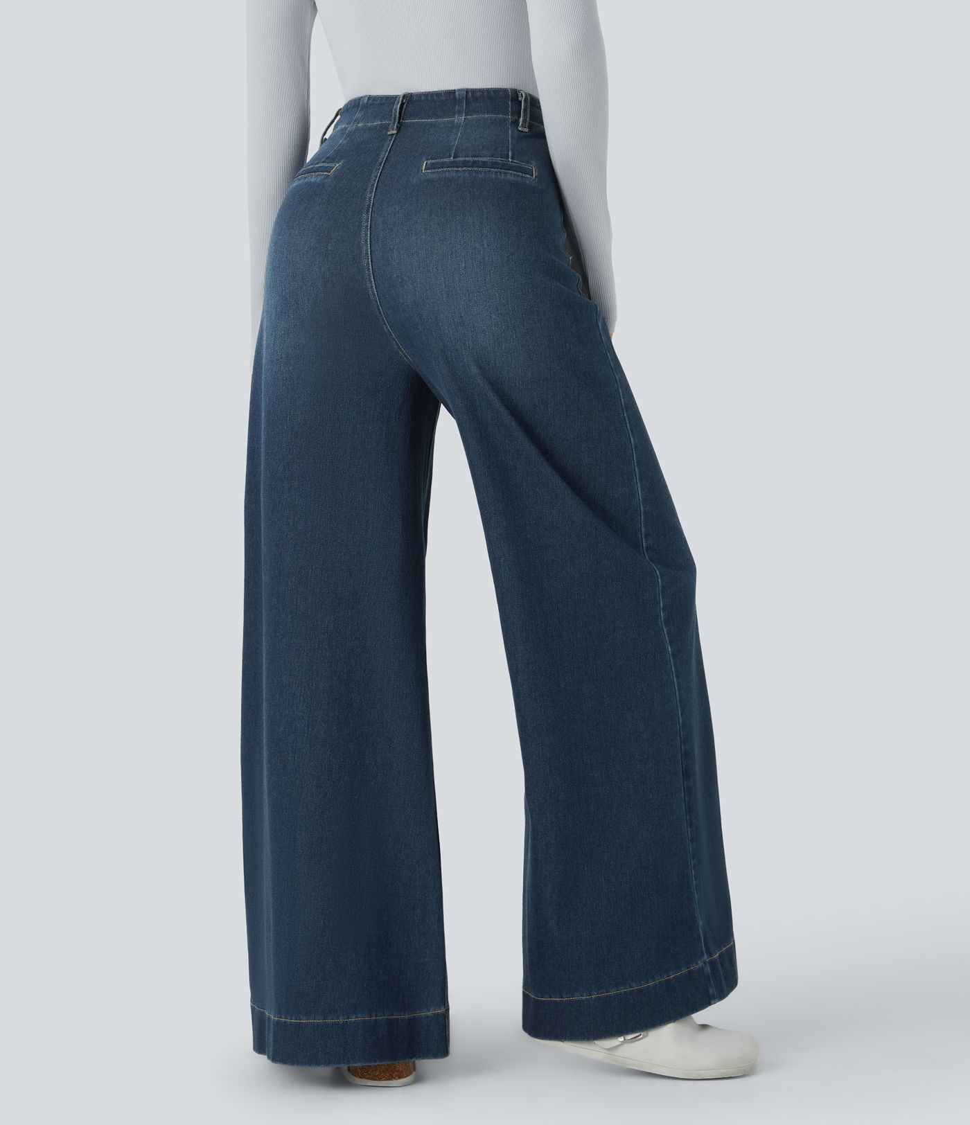 Halara Flex™ High Waisted Pockets Washed Casual Wide Leg Jeans