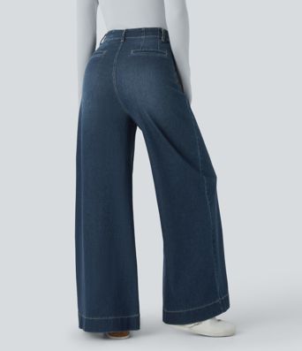 Halara Flex™ High Waisted Pockets Washed Casual Wide Leg Jeans