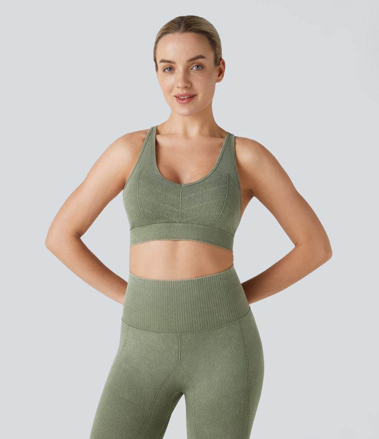 Women's Seamless Cross Front Sports Bra - Buckle Lace Side Yoga Bras (Sizes S-XL)
