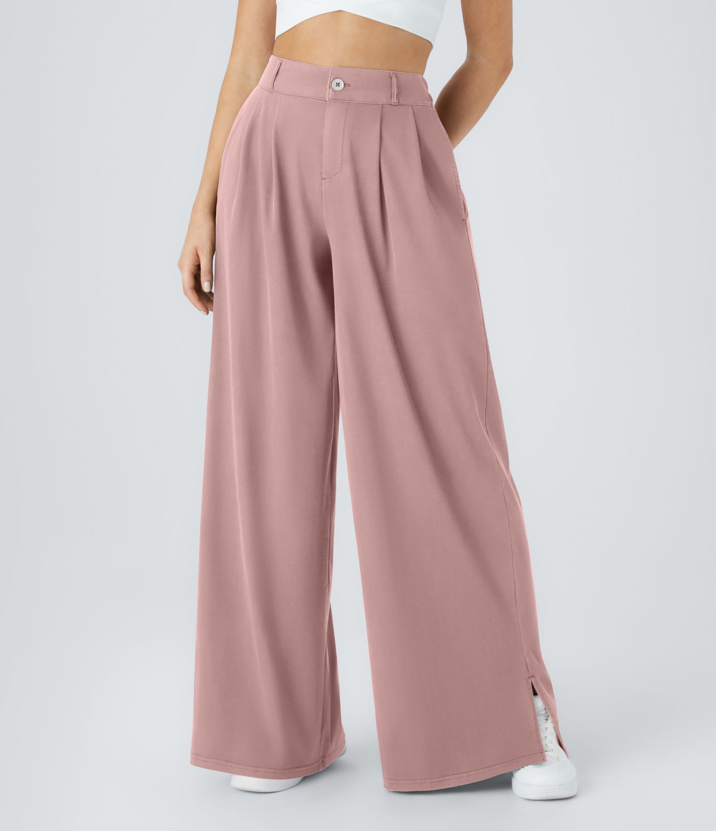 Hohe Taille Reißverschluss-Taschen-Saum Weite Bein Freizeithose