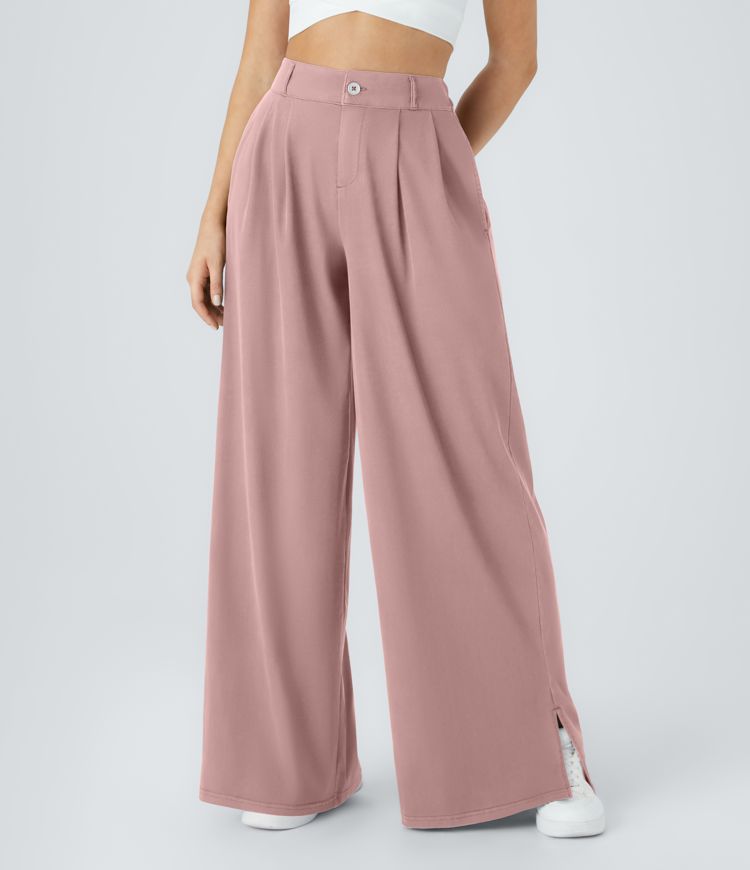 Hohe Taille Reißverschluss-Taschen-Saum Weite Bein Freizeithose