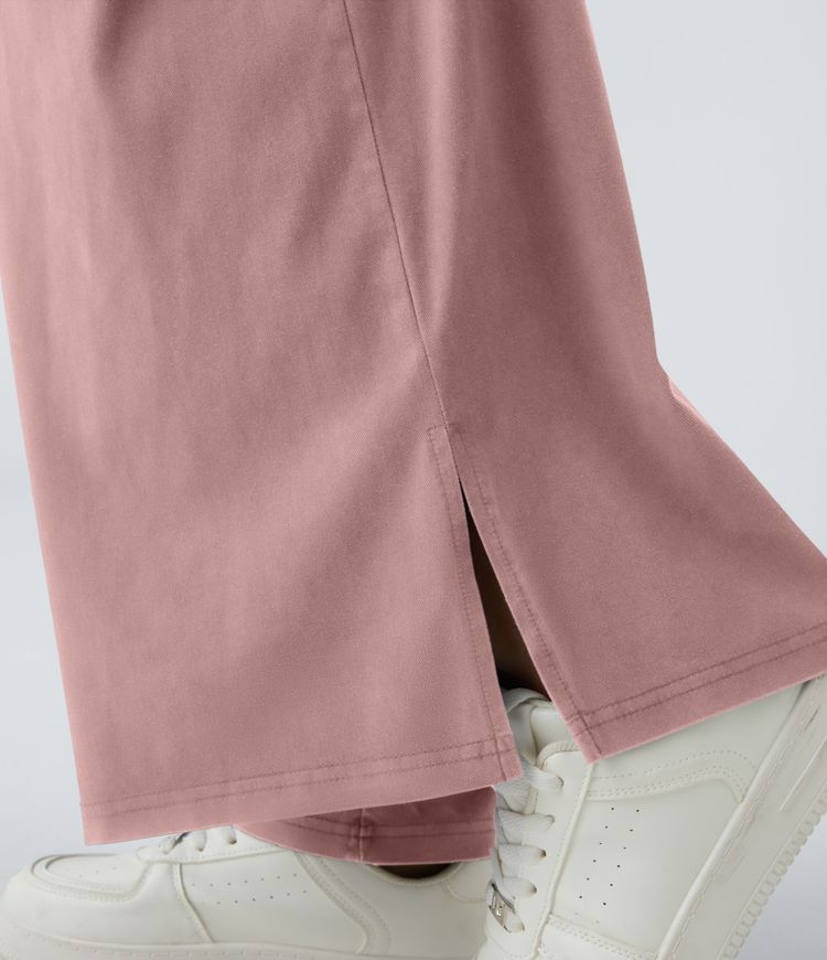 Hohe Taille Reißverschluss-Taschen-Saum Weite Bein Freizeithose