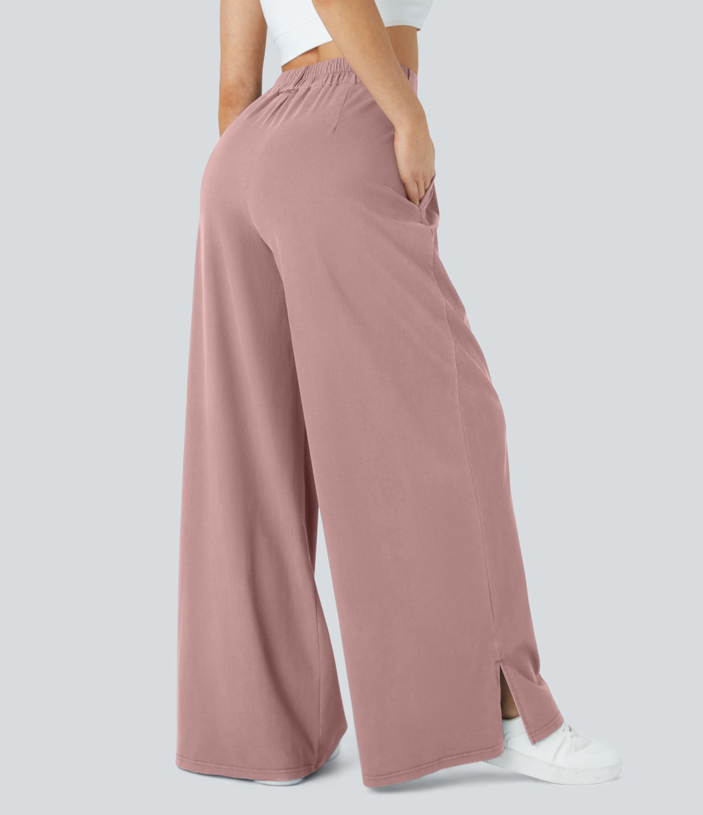 Hohe Taille Reißverschluss-Taschen-Saum Weite Bein Freizeithose