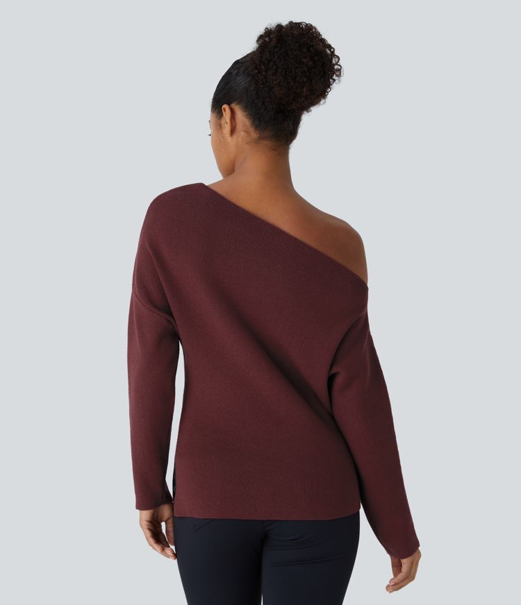 Schulterfreier, langärmliger Pullover mit Schlitz