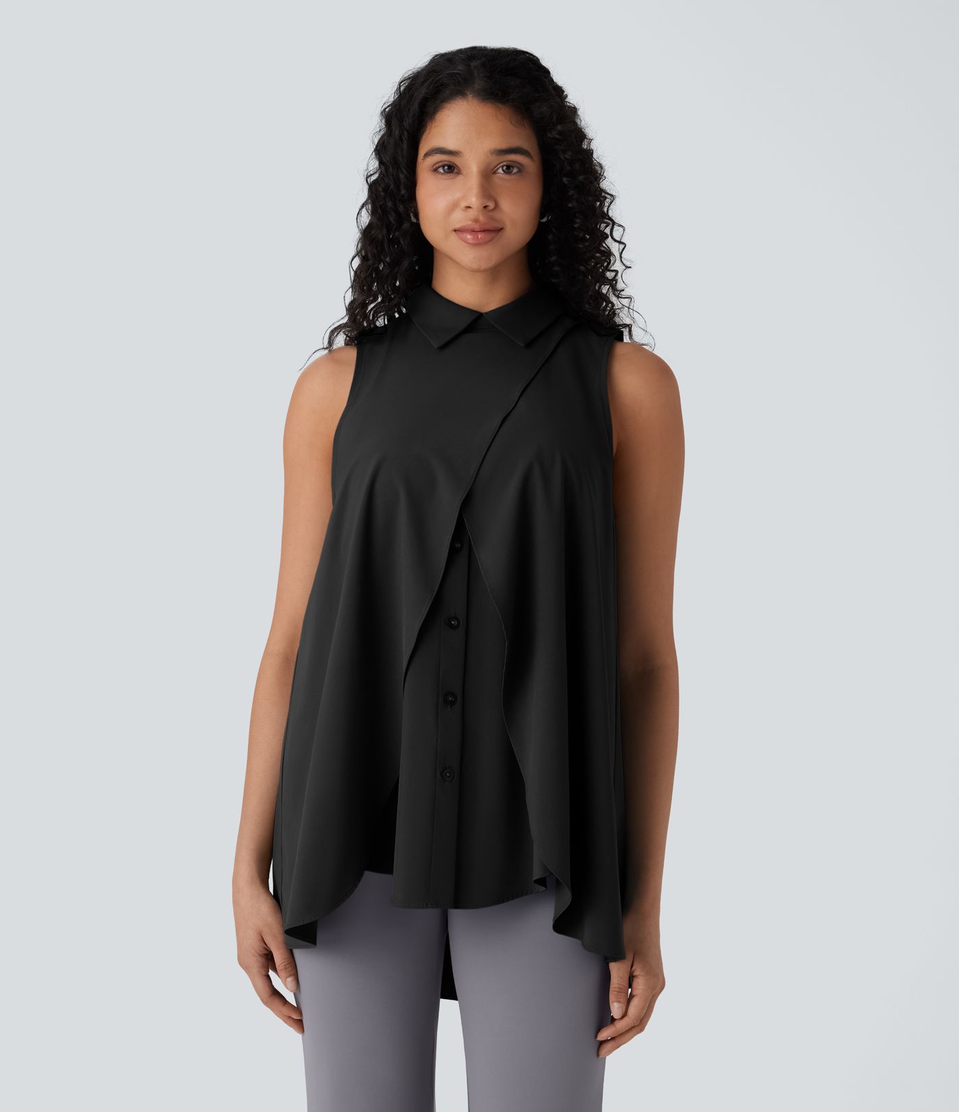 Breezeful™ - Fließende, ärmellose Bluse mit Kragen, Knopfleiste und unsichtbarem Reißverschluss - schnelltrocknend