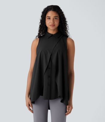 Breezeful™ - Fließende, ärmellose Bluse mit Kragen, Knopfleiste und unsichtbarem Reißverschluss - schnelltrocknend