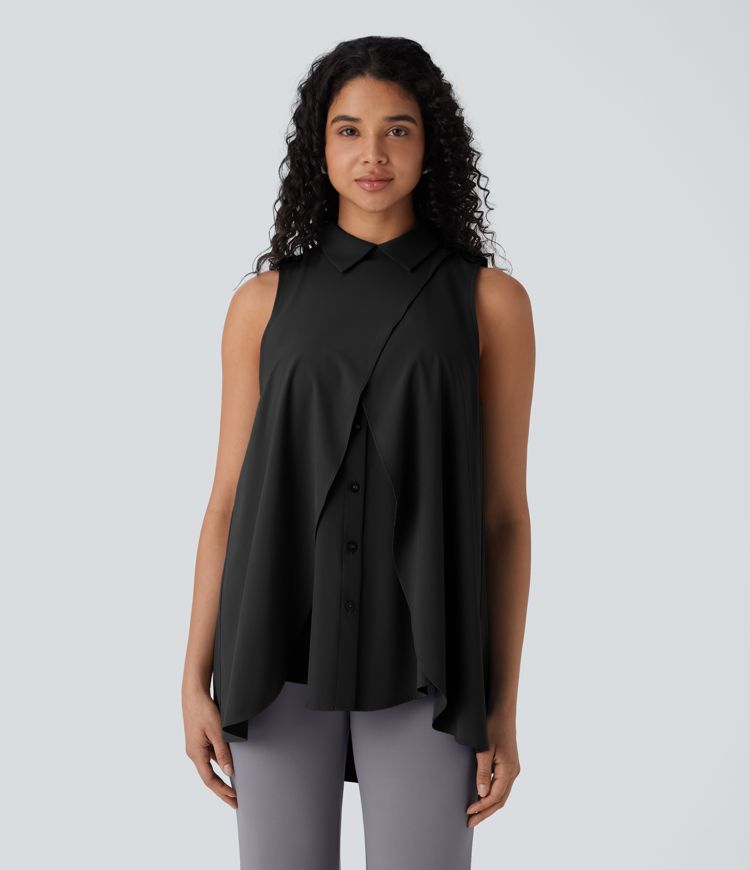 Breezeful™ - Fließende, ärmellose Bluse mit Kragen, Knopfleiste und unsichtbarem Reißverschluss - schnelltrocknend