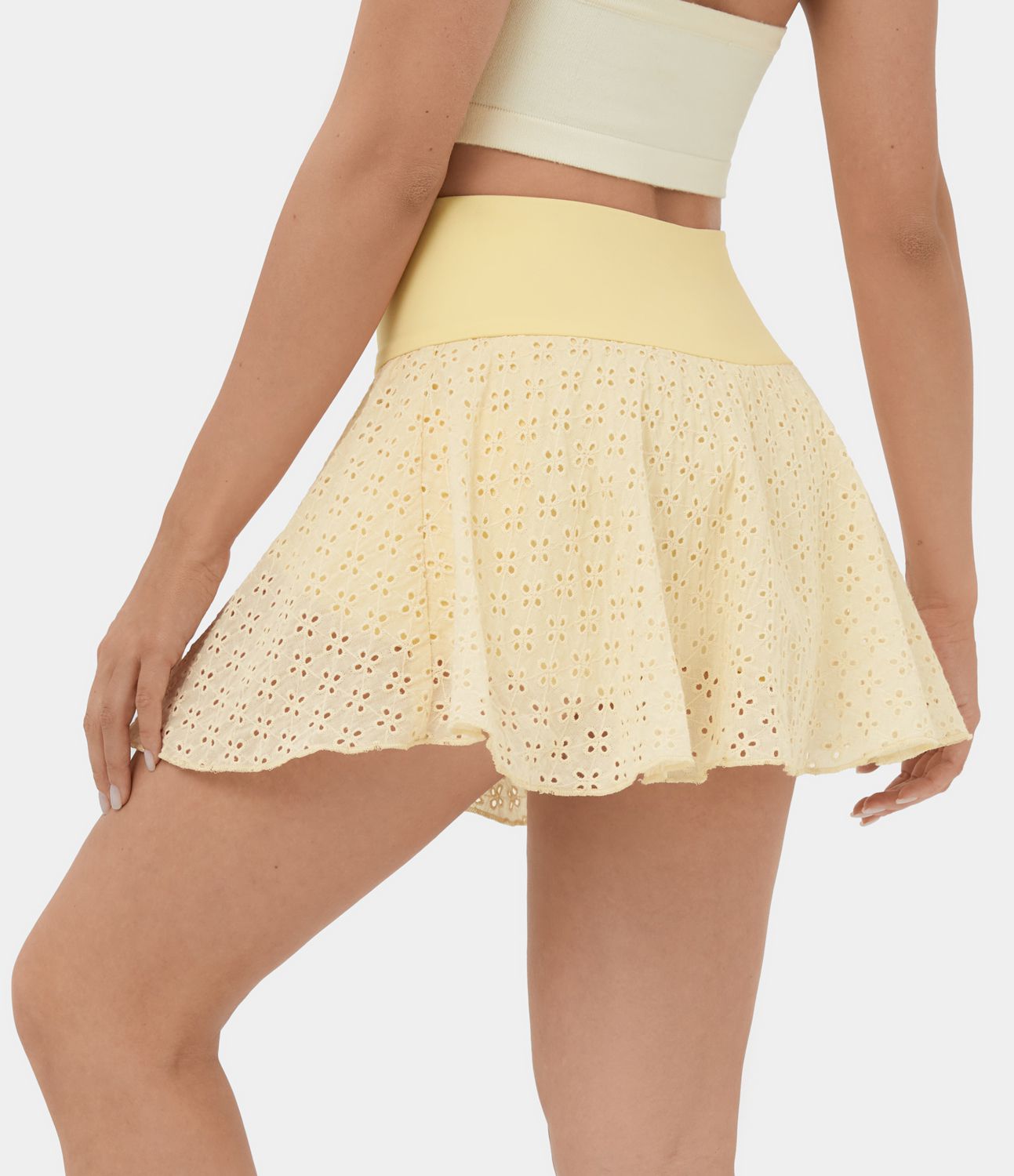 Hoch taillierter 2-in-1-Seitentaschen-Cut-Out-Jacquard-Mini-Flare-Freizeitrock