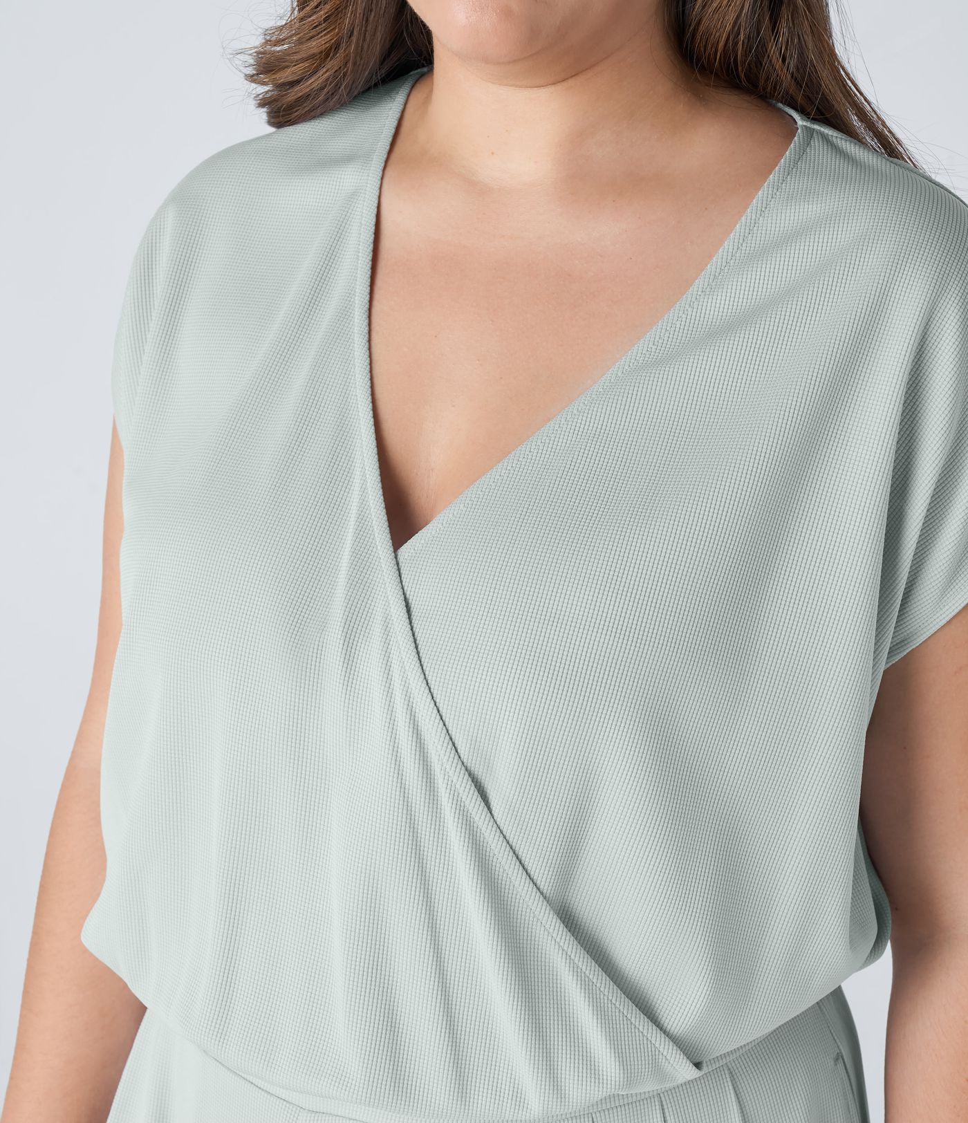 V Neck Short Sleeve Pocket Wide Leg Flowy Waffle Casual Plus Size Jumpsuit