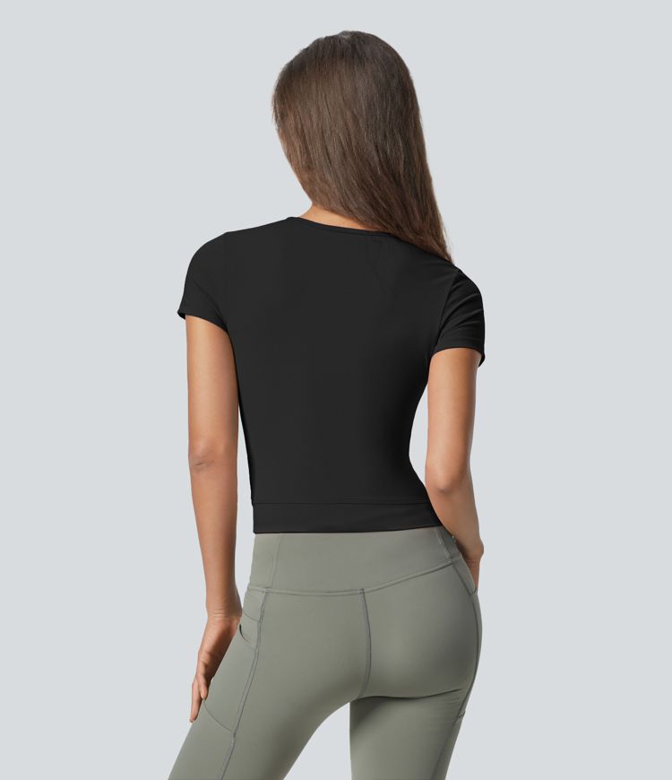 Softlyzero™ Plush Crossover Hem Cropped Yoga Sports Top-UPF50+