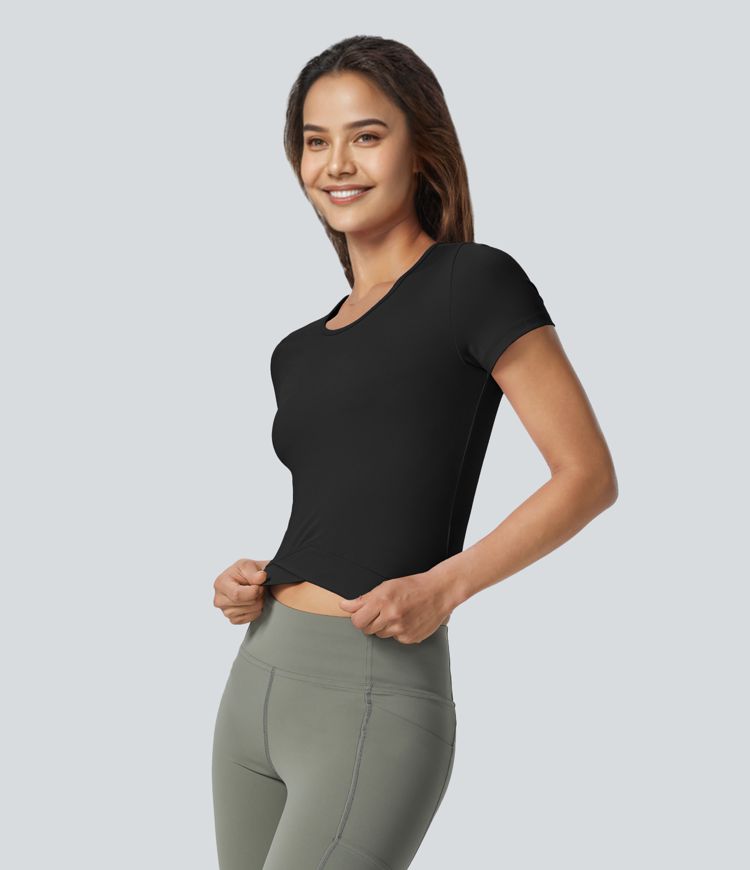 Softlyzero™ Plush Crossover Hem Cropped Yoga Sports Top-UPF50+