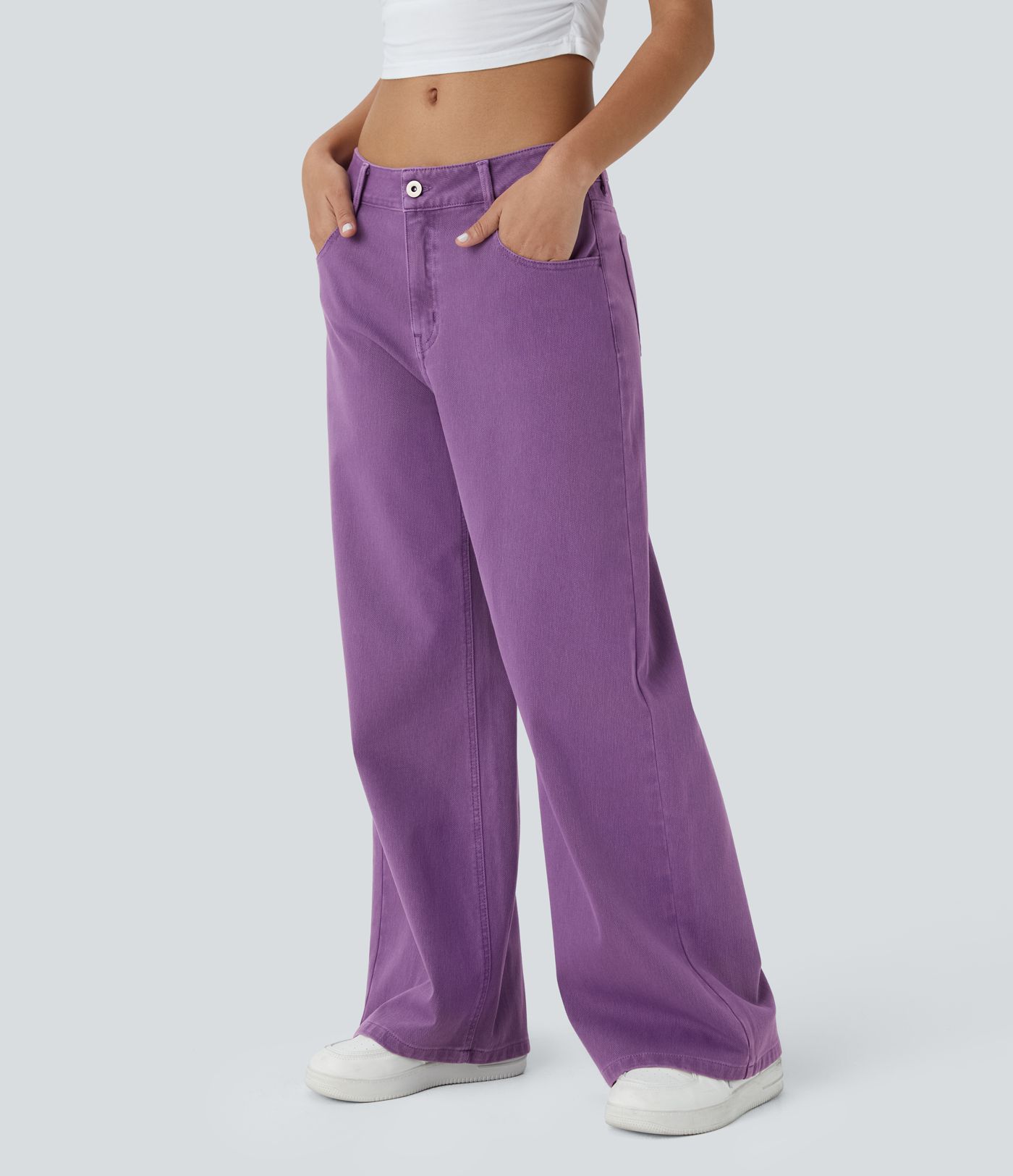 Jeans Baggy Halara Flex™ Denim tiro bajo botón cremallera pierna ancha colorido elástico múltiple bolsillo