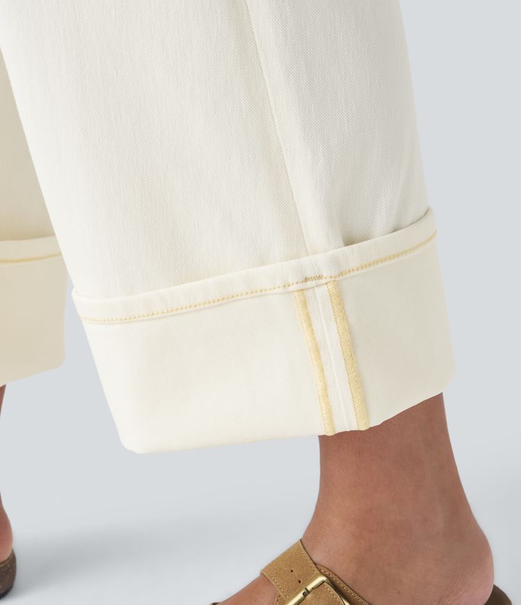 Halara Flex™ Jean Larges Taille Haute Ourlet Roulotté Multiples Poches