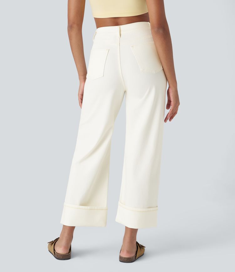 Halara Flex™ Jean Larges Taille Haute Ourlet Roulotté Multiples Poches