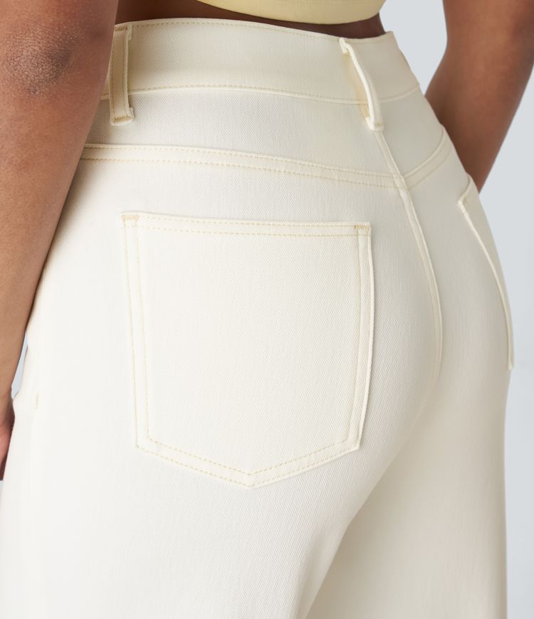 Halara Flex™ Jean Larges Taille Haute Ourlet Roulotté Multiples Poches