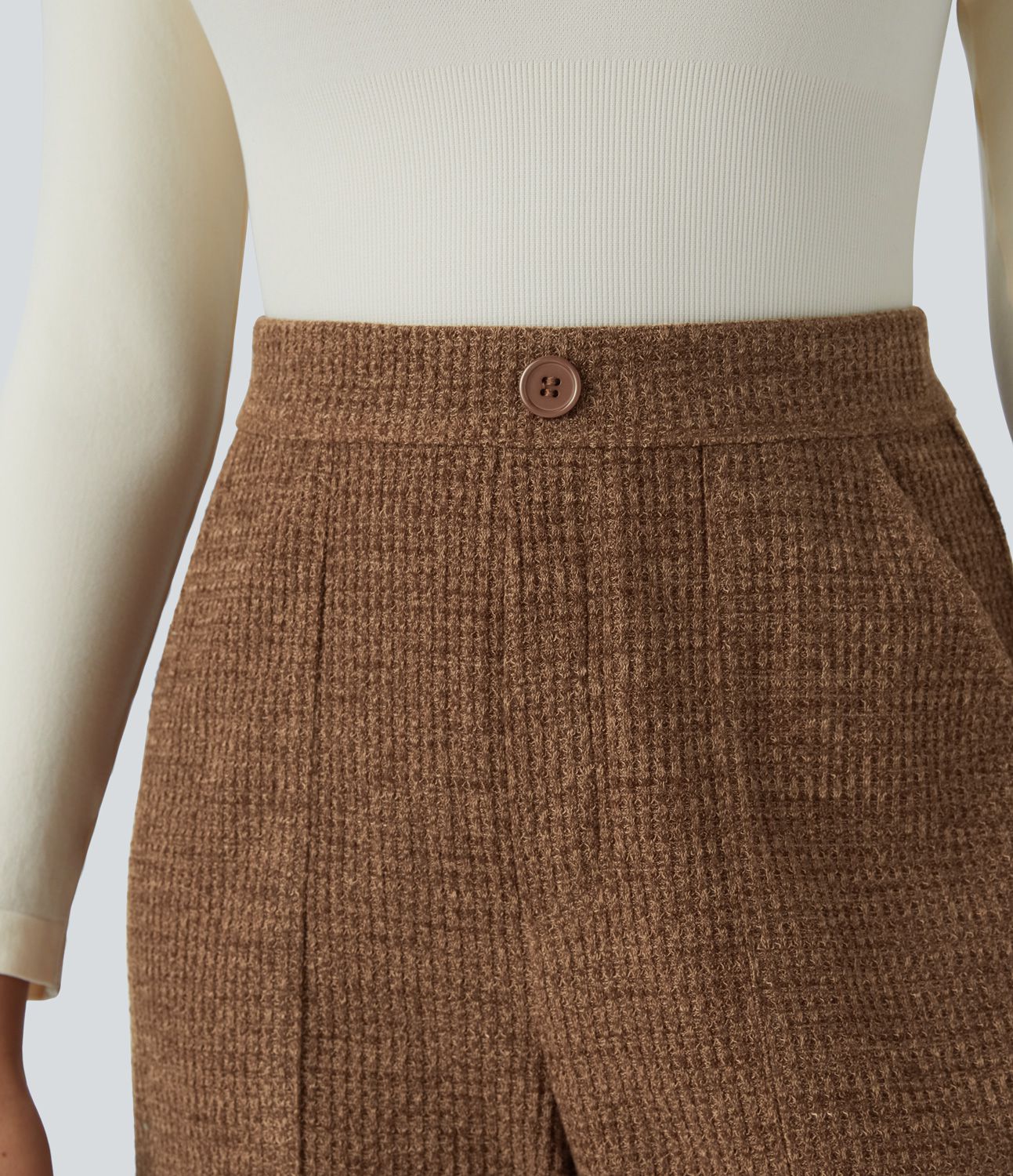 High Waisted Decorative Pockets Knit Waffle Casual Cargo Joggers