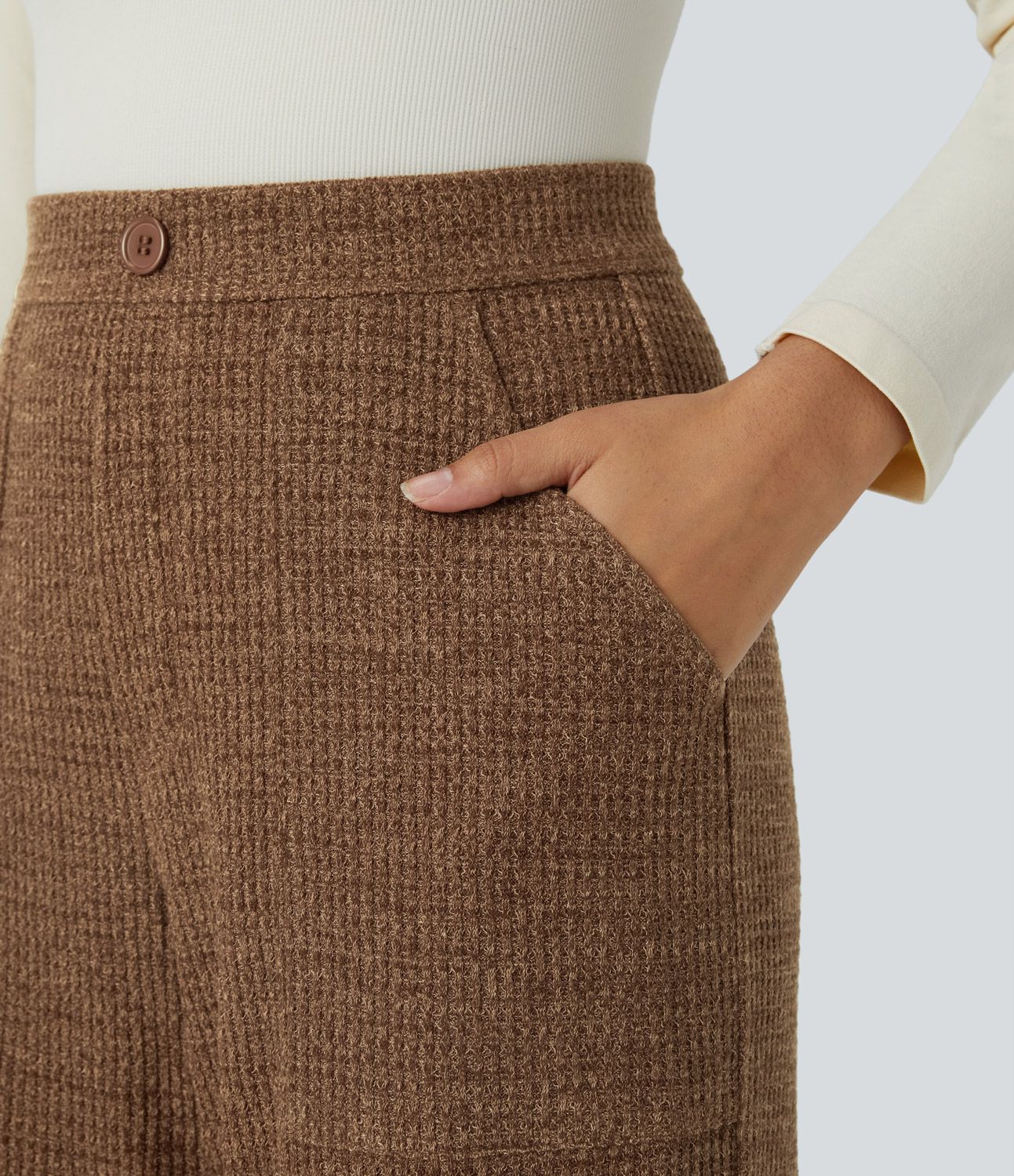 High Waisted Decorative Pockets Knit Waffle Casual Cargo Joggers