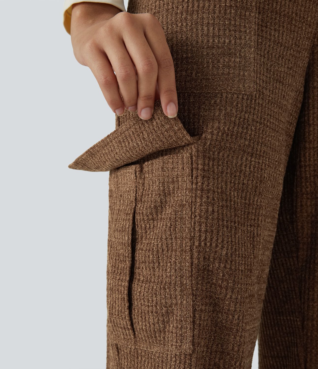 High Waisted Decorative Pockets Knit Waffle Casual Cargo Joggers