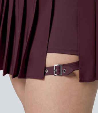 Breezeful™ High Waisted Pleated 2-in-1 Side Pocket Adjustable Buckle Quick Dry Micro Mini Casual Plus Size Skirt