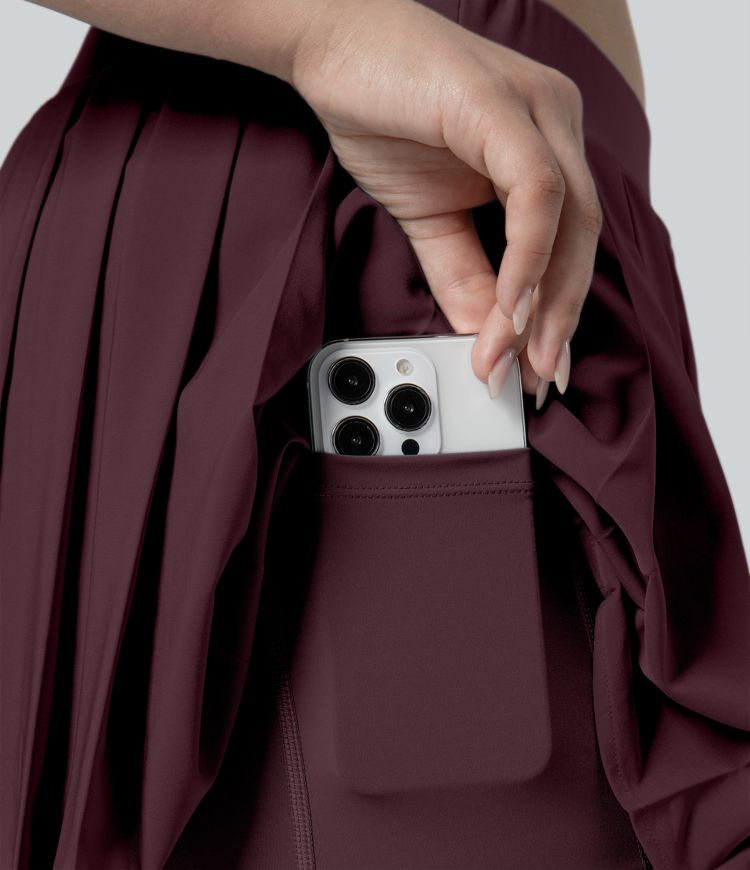 Breezeful™ High Waisted Pleated 2-in-1 Side Pocket Adjustable Buckle Quick Dry Micro Mini Casual Plus Size Skirt