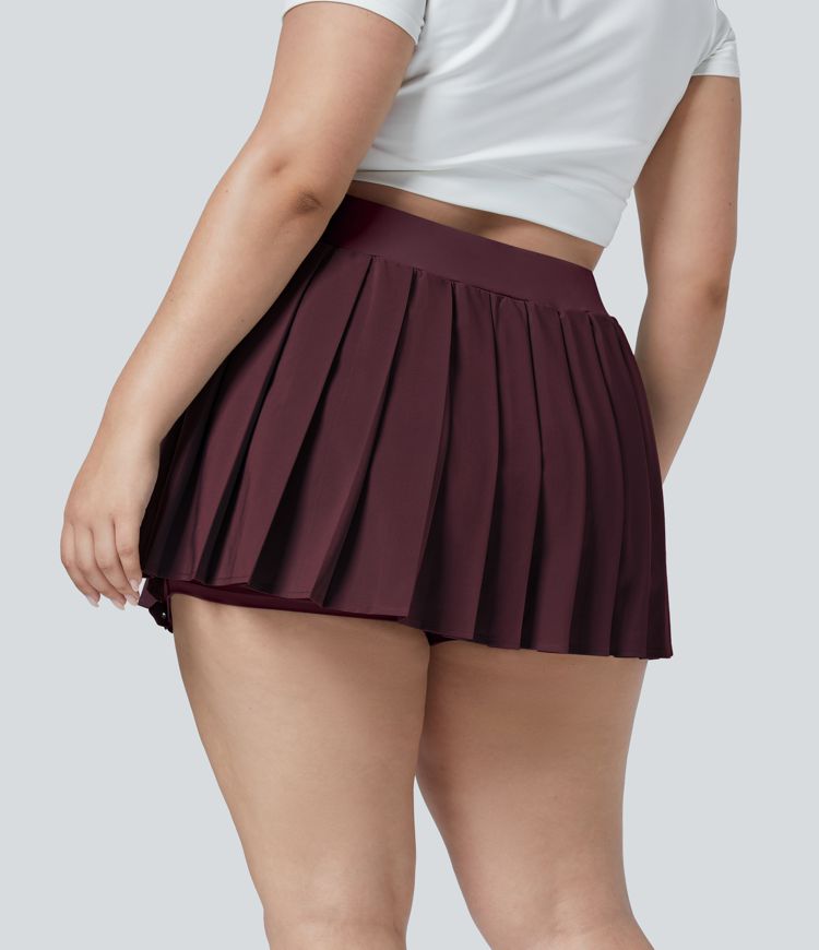 Breezeful™ High Waisted Pleated 2-in-1 Side Pocket Adjustable Buckle Quick Dry Micro Mini Casual Plus Size Skirt