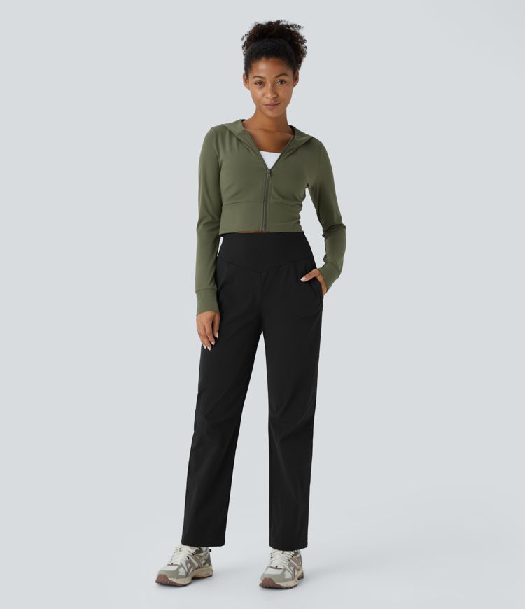 Water Repellent High Waisted Invisible Zipper Side Pocket Ripstop Camping Pants