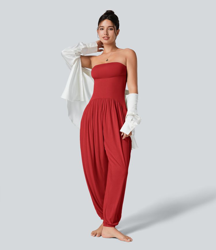 Ribbed Tube Backless Side Pocket Casual Jumpsuit
