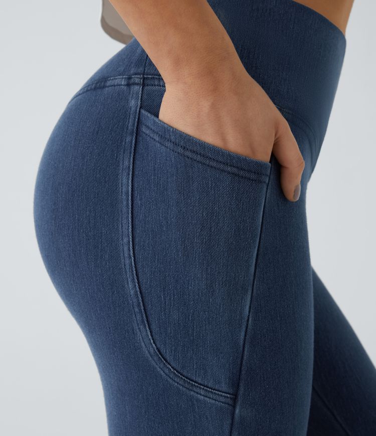 Halara Flex™ Crossover Pocket Washed Denim Work Leggings