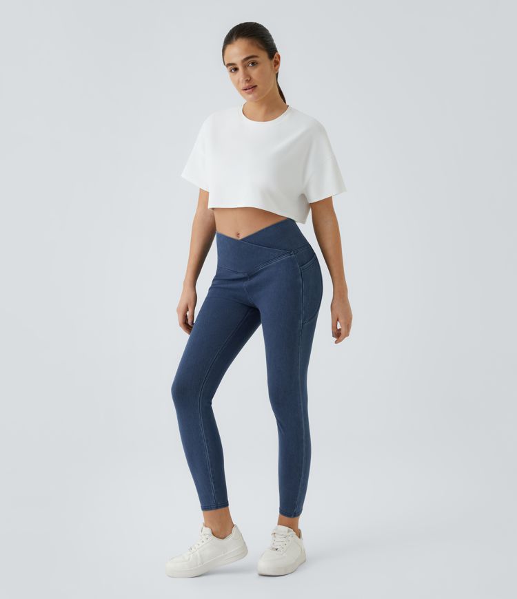 Halara Flex™ Crossover Pocket Washed Denim Work Leggings