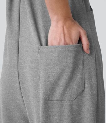 Pockets Waffle Casual Jogger Overalls