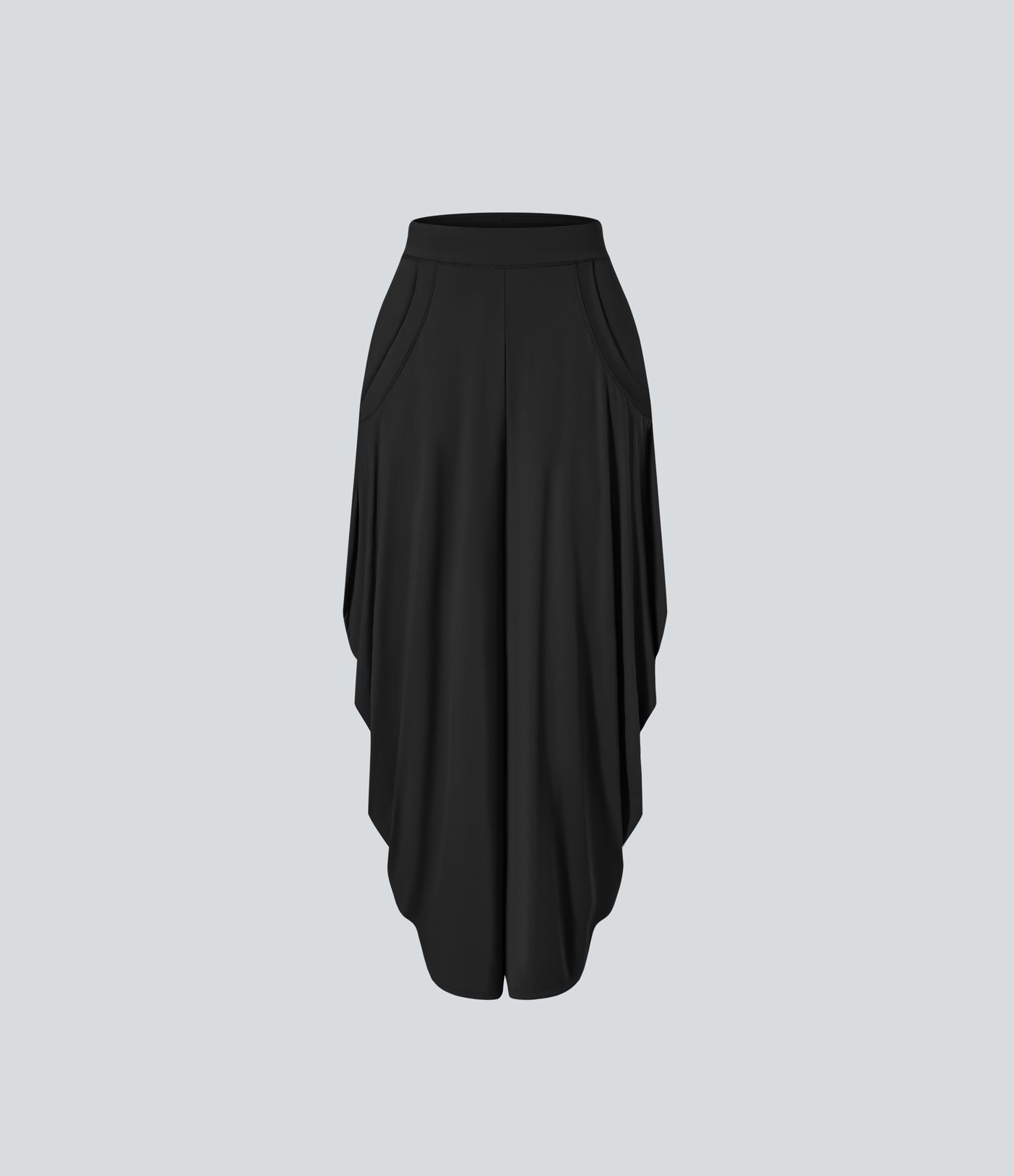 Mid Rise Pockets Draped Wide Leg Casual Pants