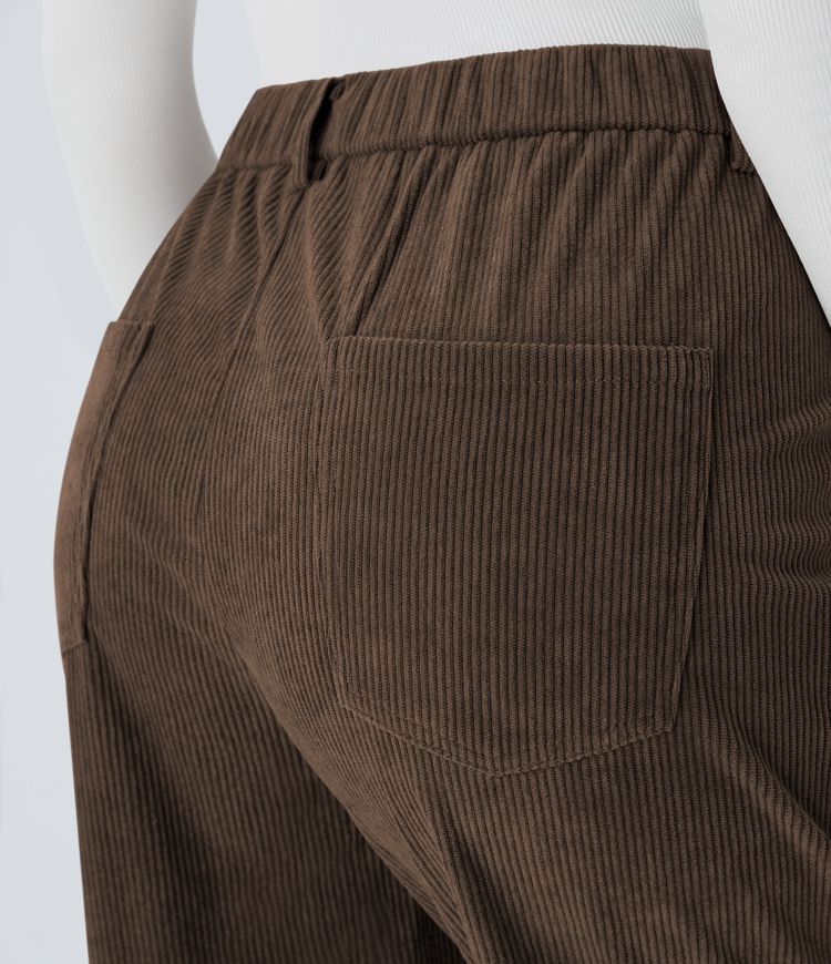 Pantalones de ciclismo de pana de tiro medio, de corte holgado, con bolsillos con cremallera