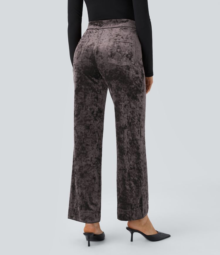 Pantalon en velours taille haute, coupe droite, avec poches et style décontracté