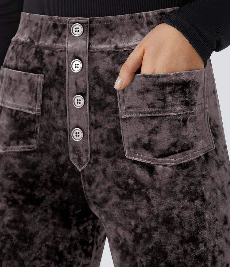 Pantalon en velours taille haute, coupe droite, avec poches et style décontracté