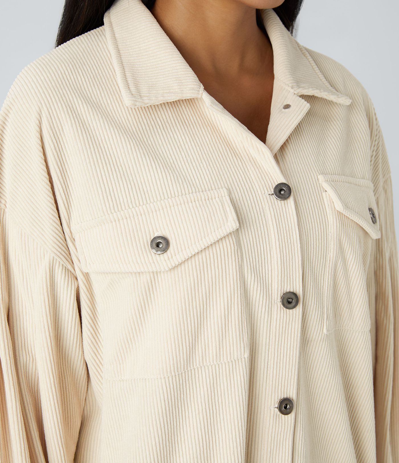 Halara button pocket long sleeve curved hem corduroy casual jacket