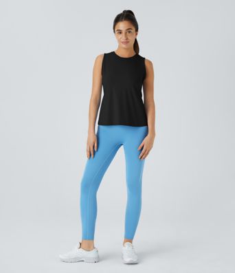 Cut Out Crossover Hem Solid Yoga Tank Top