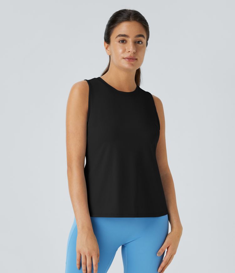 Cut Out Crossover Hem Solid Yoga Tank Top
