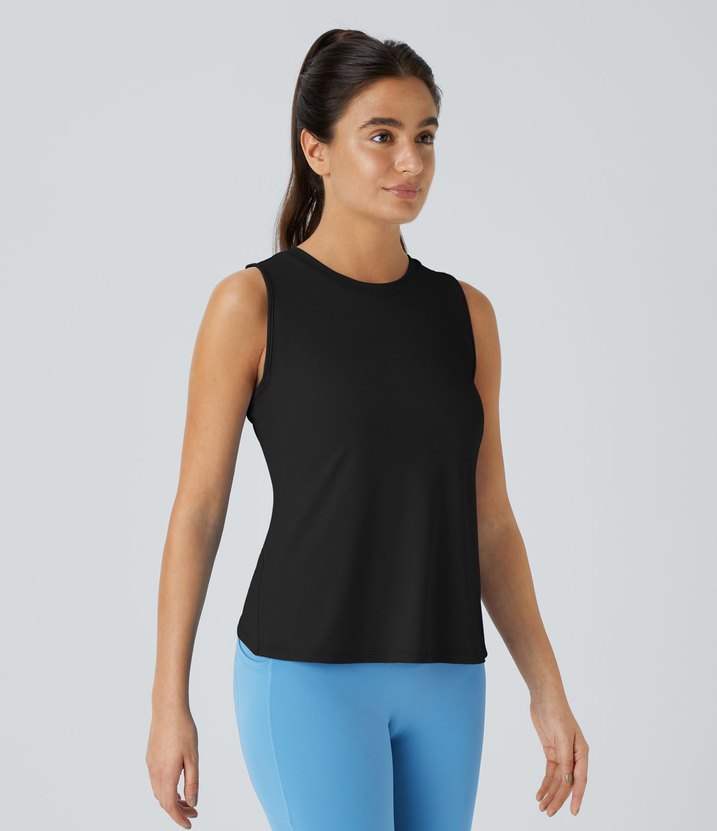 Cut Out Crossover Hem Solid Yoga Tank Top
