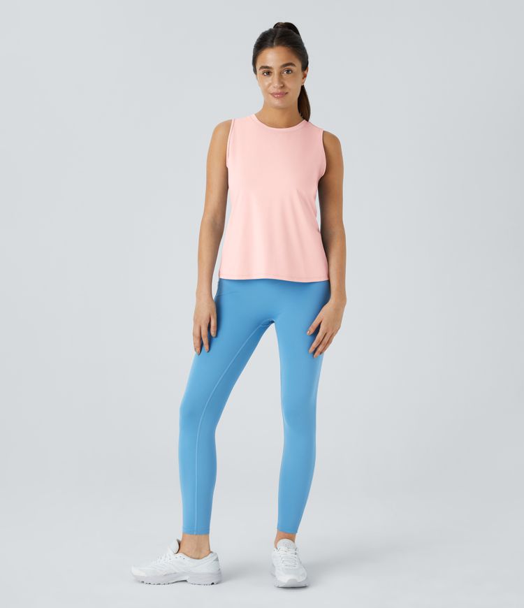 Cut Out Crossover Hem Solid Yoga Tank Top