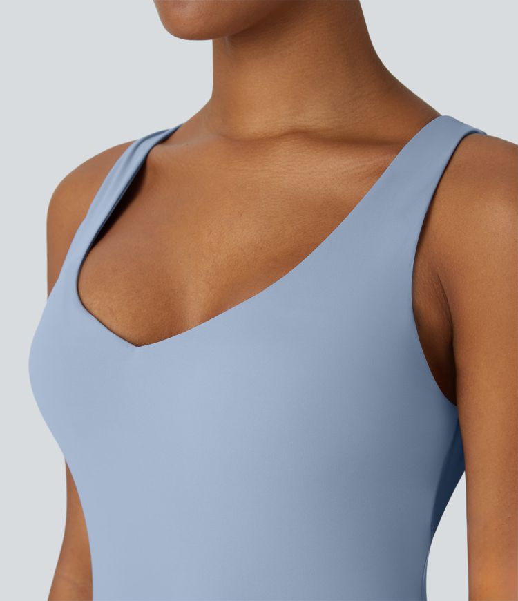 V Neck Backless 2-in-1 Side Pocket Flowy Mini Tennis Active Dress